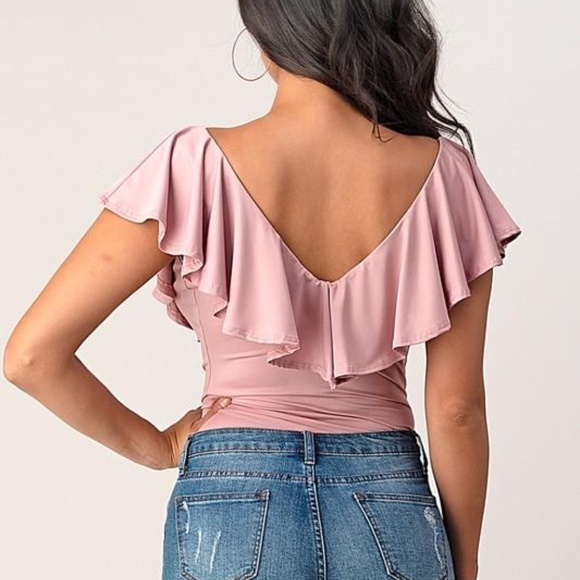 Glow passion bodysuit Ruffle trim crop top - Picture 2 of 2